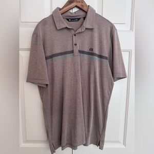 Travis Mathew Taupe Polo Shirt with Stripe Detail